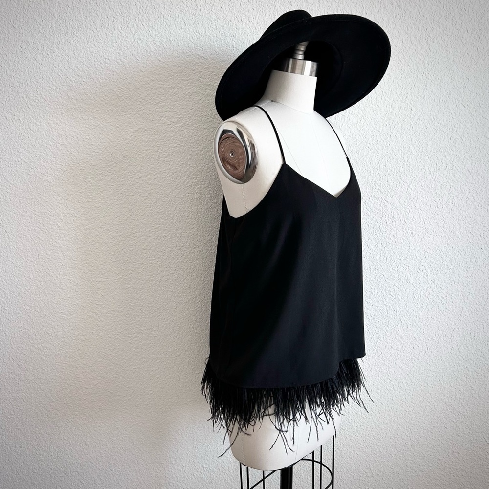 AMARYLLIS BLACK CONTEMPORARY FEATHER DETAILED COCKTAIL HOUR BLOUSE - Picture 2 of 7